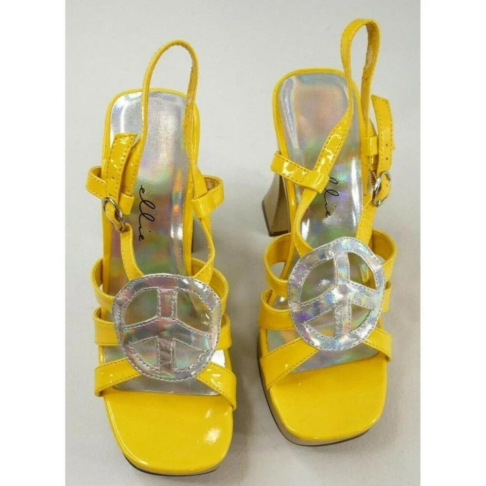 Ellie Yellow Strappy Disco Funky Platform Sandals Womens Size 8 ***